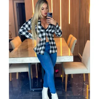 Camisa flanelada xadrez manga longa inverno - Amarelo C/ Preto