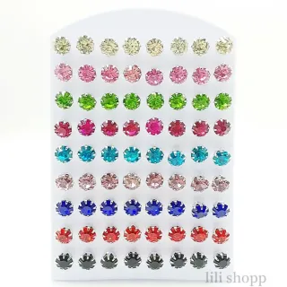 Atacado Kit 36 pares de Brinco ponto de luz Zirônia 8mm - 36pares  Colorido