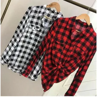 Moda inverno: Camisa feminina xadrez São João - Branco