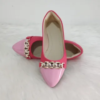 Confortável Sapatilha Casual Feminina Elegante Bico Fino - Do 34 ao 39 - ROSA FOSCO APLIQUE