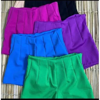 Short Inspiração Zara Cintura Alta Feminino - Azul Royal