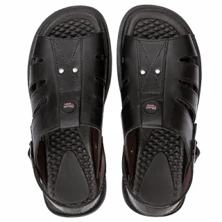 Chinelo Masculino em Couro Ortopédico Anti Stress Leve Confortável - Sandália Franciscana - Preto