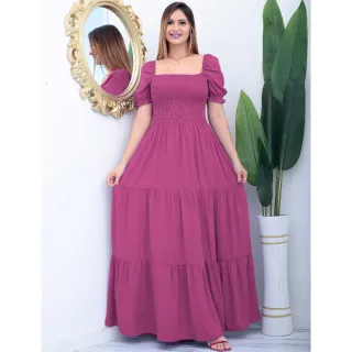 Vestido elegante de manga curta e comprimento longo - Verde Escuro