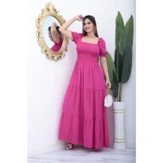 Vestido elegante de manga curta e comprimento longo - Verde Escuro