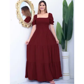 Vestido elegante de manga curta e comprimento longo - Verde Escuro