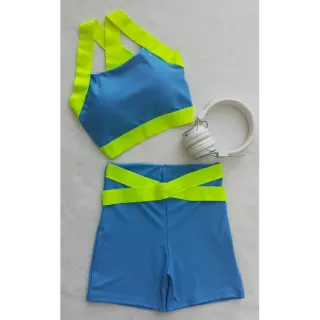 Conjunto Fitness Feminino Neon Estampa Animal Cintura Alta - Ref.022