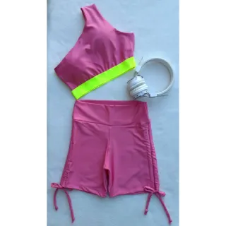 Conjunto Fitness Feminino Neon Estampa Animal Cintura Alta - Ref.022