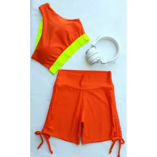 Conjunto Fitness Feminino Neon Estampa Animal Cintura Alta - Ref.022