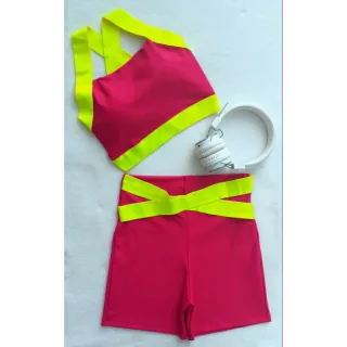 Conjunto Fitness Feminino Neon Estampa Animal Cintura Alta - Ref.022
