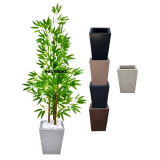 Vaso Decorativo + Bambu Artificial Permanente - 3D Cinza