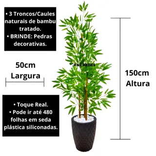 Vaso Decorativo + Bambu Artificial Permanente - 3D Cinza