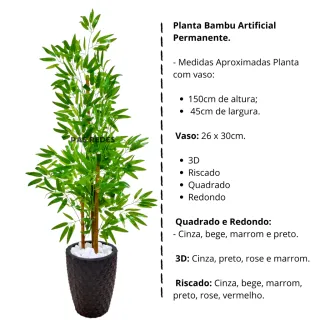 Vaso Decorativo + Bambu Artificial Permanente - 3D Cinza