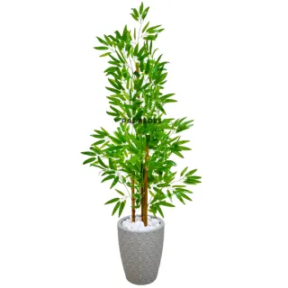 Vaso Decorativo + Bambu Artificial Permanente - 3D Cinza