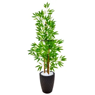 Vaso Decorativo + Bambu Artificial Permanente - 3D Cinza