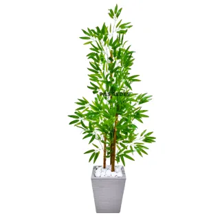 Vaso Decorativo + Bambu Artificial Permanente - 3D Cinza