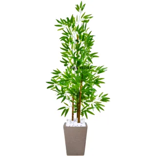 Vaso Decorativo + Bambu Artificial Permanente - 3D Cinza