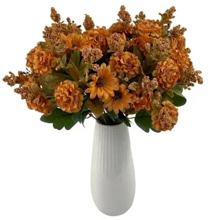 Decoração de Bolo Flores Artificiais DIY Peça Crisântemo Seda Plástico - Bege kit com 4