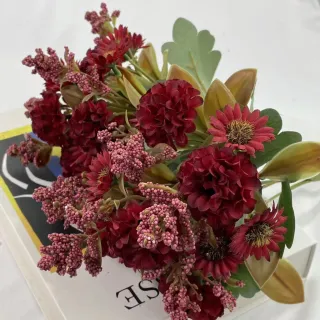 Decoração de Bolo Flores Artificiais DIY Peça Crisântemo Seda Plástico - Bege kit com 4