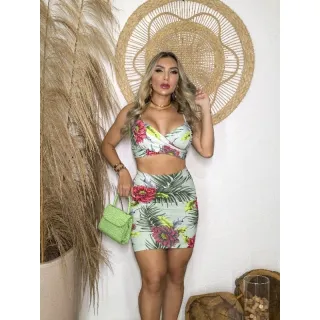 Kit Saia + Croped com Bojo para Blogueiras - AZUL ANIL BORBOLETAS