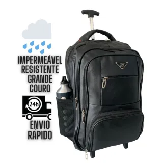 Mochila de Rodinhas em Couro Resistente e Impermeável - Ideal para Trabalho e Faculdade - Média Marrom