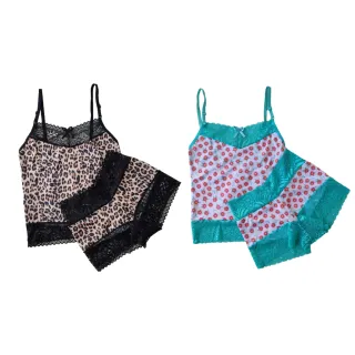 Pijama Sensual Feminino Kit 2 Short Doll em Renda Microfibra - PRETO e VERDE