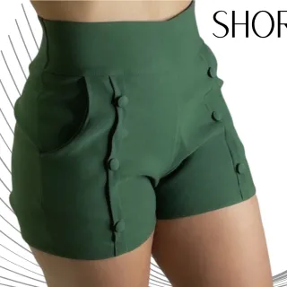 Modinha Tendência: Shorts Feminino Curto com Botões Cobertos - Vermelho