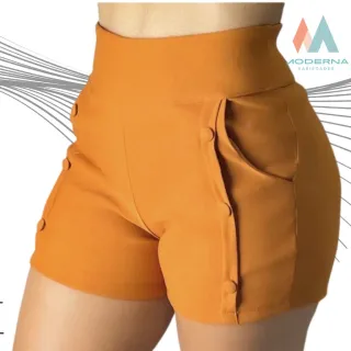 Modinha Tendência: Shorts Feminino Curto com Botões Cobertos - Vermelho