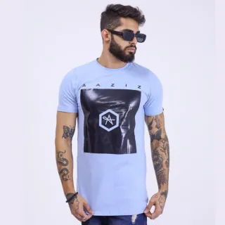Camiseta Longline masculina estampada em algodão Penteado - Azul