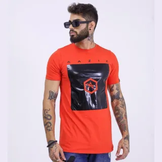 Camiseta Longline masculina estampada em algodão Penteado - Azul