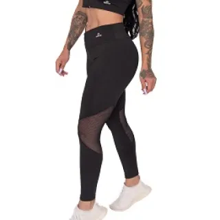 Cintura alta Legging Fitness Arrastão Detalhes - Preto