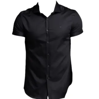 Manga Curta Camisa Social Lisa Masculina Slim Fit - Camisa Azul Marinho