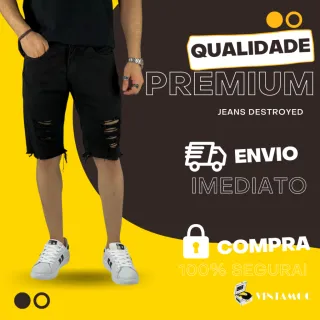 Bermuda Jeans Masculina Rasgada Moda Cordão - Branco