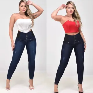 Calça jeans com elástico no cós (REF: 2149_2) - AZUL ESCURO REF 2148