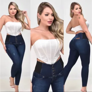 Calça jeans com elástico no cós (REF: 2149_2) - AZUL ESCURO REF 2148
