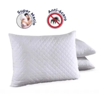 Manta Branco Matelado - Kit 2 Travesseiros Antialérgicos e Antiácaro - Único