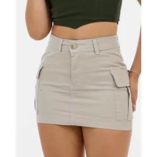 Saia Jeans Curta Feminina Cargo Sarja Alta Cos Bolso Lateral