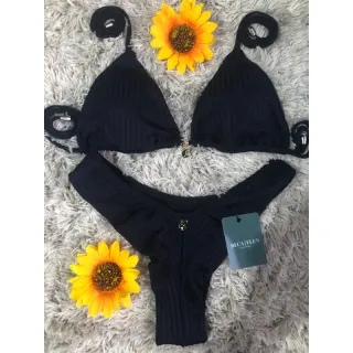 Promoção Biquini Fio Duplo com Busto Cortininha e Bojo Removível - vermelho canelado