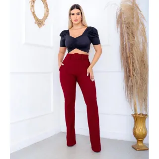 Malha pop flare social feminina P M G GG - Bordô