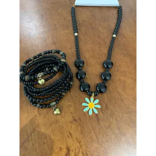 Moda Afro Feminino - Conjunto Triplo Colar Couro e Brincos Vintage Etnico - Mod 4