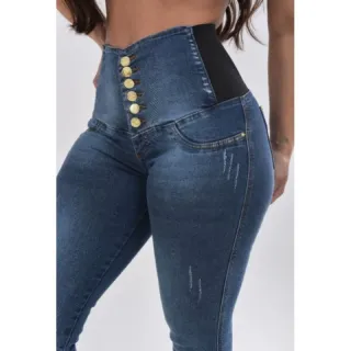 Calça jeans com elástico no cós (REF: 2149_2) - AZUL ESCURO REF 2148