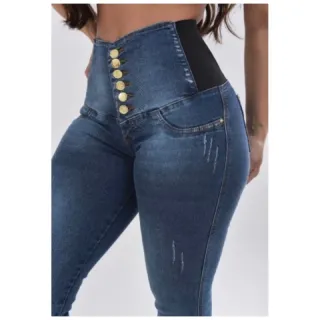 Calça jeans com elástico no cós (REF: 2149_2) - AZUL ESCURO REF 2148
