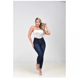 Calça jeans com elástico no cós (REF: 2149_2) - AZUL ESCURO REF 2148