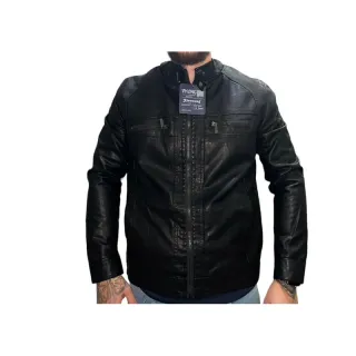 Jaqueta De Couro Masculina Elegante Resistente Luxo Reforçada Moda Casual Slim Casaco - Preto