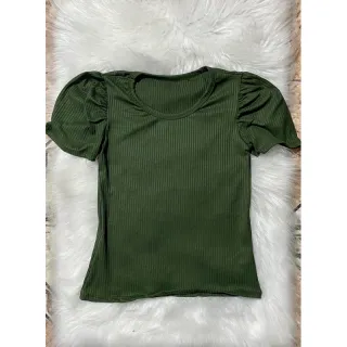 Blusa Princesa Feminina Manga Curta Canelada - Cinza