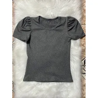 Blusa Princesa Feminina Manga Curta Canelada - Cinza