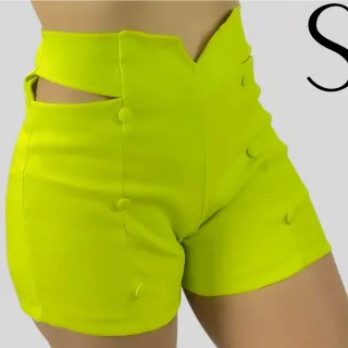 Tendência moda feminina - Short bengaline estilo puro com corte lateral & botões revestidos - Verde Bandeira