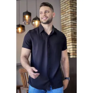 Camisa Social Masculina Havaiana Verão - Manga Curta Lisa Básica - Branco