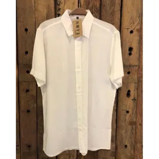 Camisa Social Masculina Havaiana Verão - Manga Curta Lisa Básica - Branco