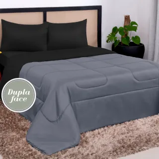 Promoção Edredom Casal Queen Barato - Dupla Face Bicolor - Pink e Preto