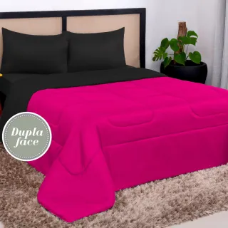 Promoção Edredom Casal Queen Barato - Dupla Face Bicolor - Pink e Preto